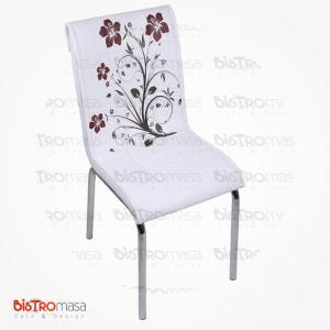 Beyaz kahverenk çiçekli petli sandalye